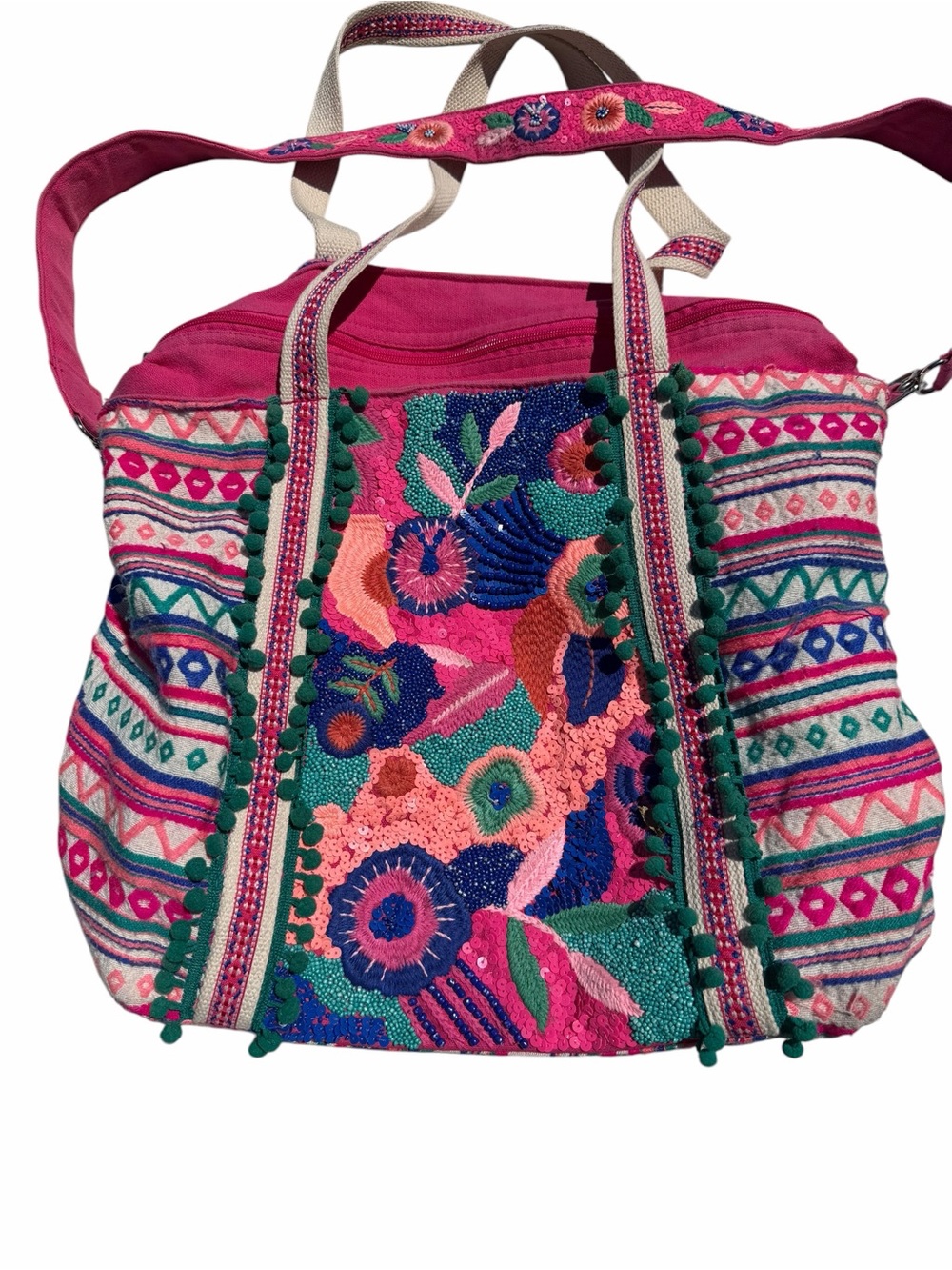 Boho Embroidered Pink Tote Bag - Picture 2 of 4